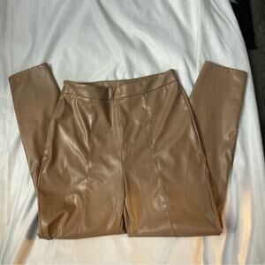 SHEIN  Faux Leather Tan Pants M Pleather Streetwear Party Winter Rave Cute Goth